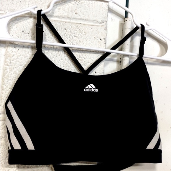 Adidas Women's Black and White Striped Sports Bra - Picture 1 of 2